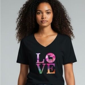 Port & Co. Retro Inspired Love Chihuahuas Graphic V-Neck T-Shirt